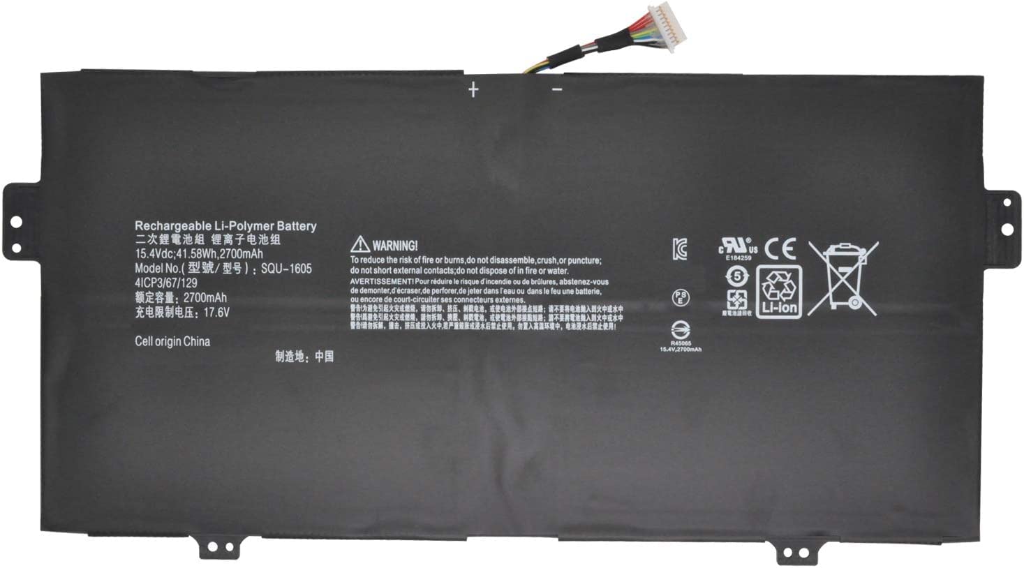 SQU-1605 SQU1605 Laptop Battery for Acer Spin 7 SP714-51 SF713-51 Swift 7 S7-371 SF713 SF713-51 SP714-51-M09D SP714-51-M61T SF713-51-M51W SF713-51-M90J SF713-51-M9FS Series KT0040B001 15.4V