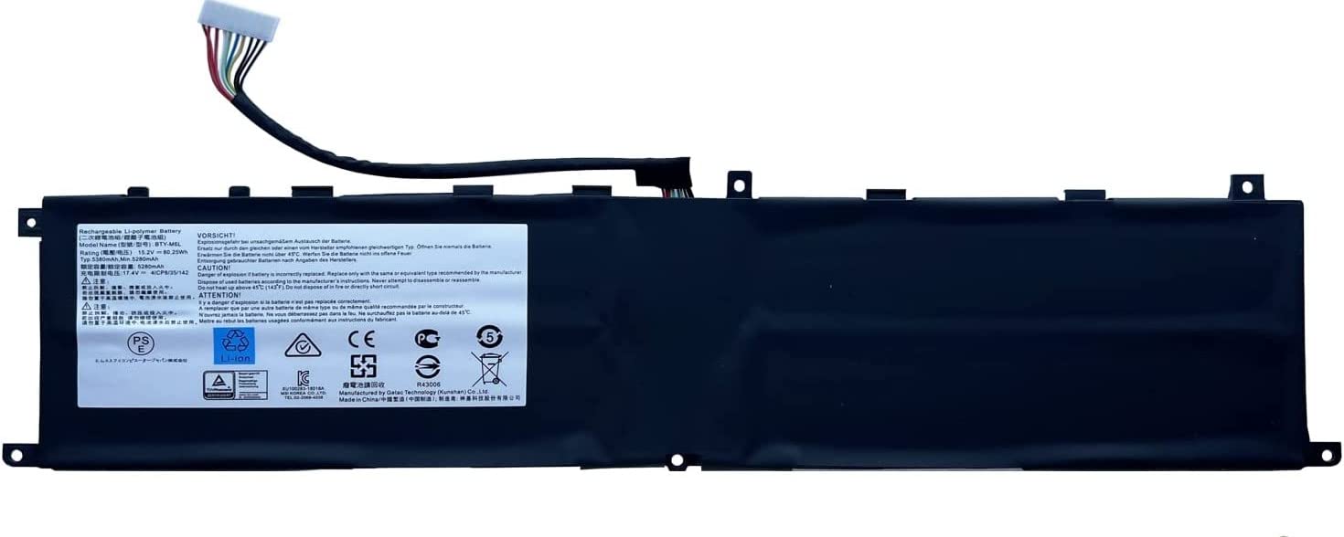 WISTAR BTY-M6L Laptop Battery Replacement for MSI GS65 GS75 Stealth Thin 8SE 8SF 8SG 8RF 9SD 9SE 9SF 9SG Modern 8RC P658SC WS65 9TM WS75 10TM Creator 8RD 8RE P75 PS63 GS60 Series MS-16Q2 MS-16Q3