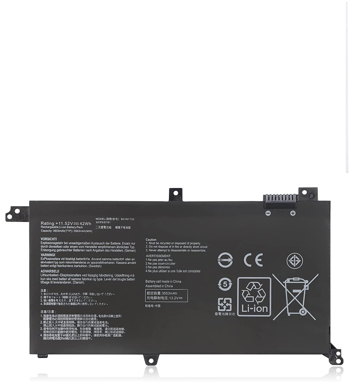 Laptop Battery for Asus VivoBook B31N1732 S14 S430FA S430FN S430UA S430FA X430UF K430FA K430FN K430UF R430FA R430FN S4300UF B31N1732 Series Battery