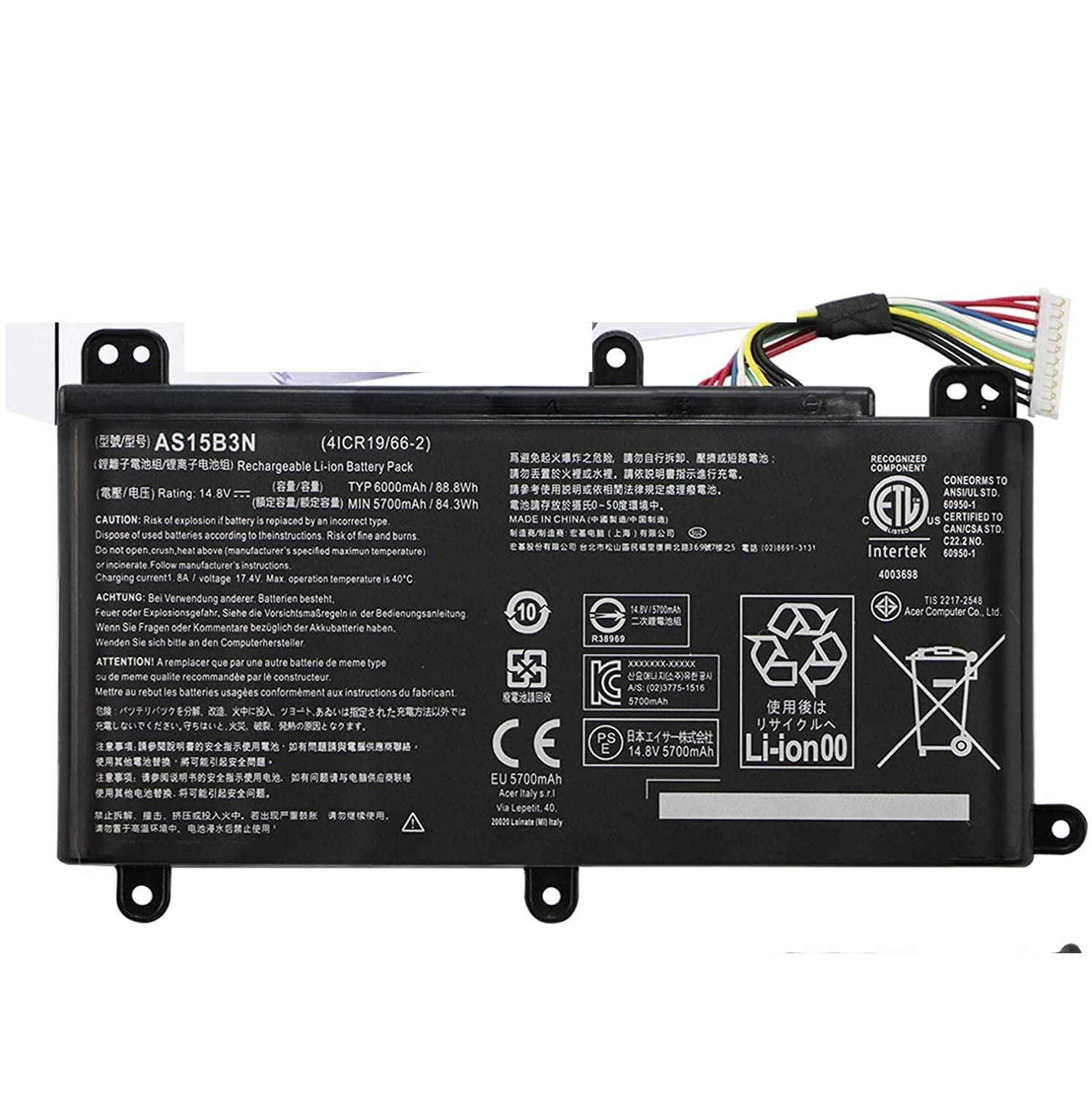 WISTAR AS15B3N Laptop Battery for Acer Predator 15 G9-591 G9-591G G9-592 G9-592G G9-593 Predator 17 G5-793 G9-791 G9-791G G9-792 G9-792G G9-793 Predator 17X GX-791 GX-792 21X GX21-71 G9000 4ICR19/66-2
