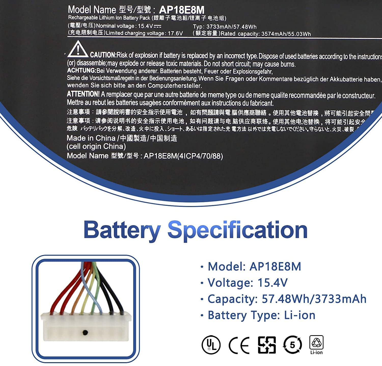 WISTAR AP18E7M AP18E8M Battery for Acer Nitro 5 AN515-54 AN517-51 AN515-55 AN515-52 AN515-43 AN515-44 AN515-45 AN517-52, Nitro 7 AN715-51, Aspire 7 A715-74G,Predator Battery