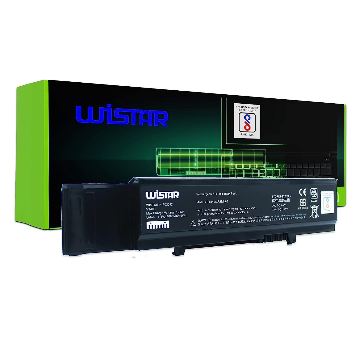 WISTAR Laptop Battery Compatible for Dell Vostro 3400 3500 3700 P/N 7FJ92 Y5XF9 CYDWV Y5XF9 7FJ92 4JK6R 04D3C 312-0997 312-0998 004D3C 004GN0G 04GN0G 04JK6R 07FJ92 0TXWRR CYDWV TXWRR TY3P4