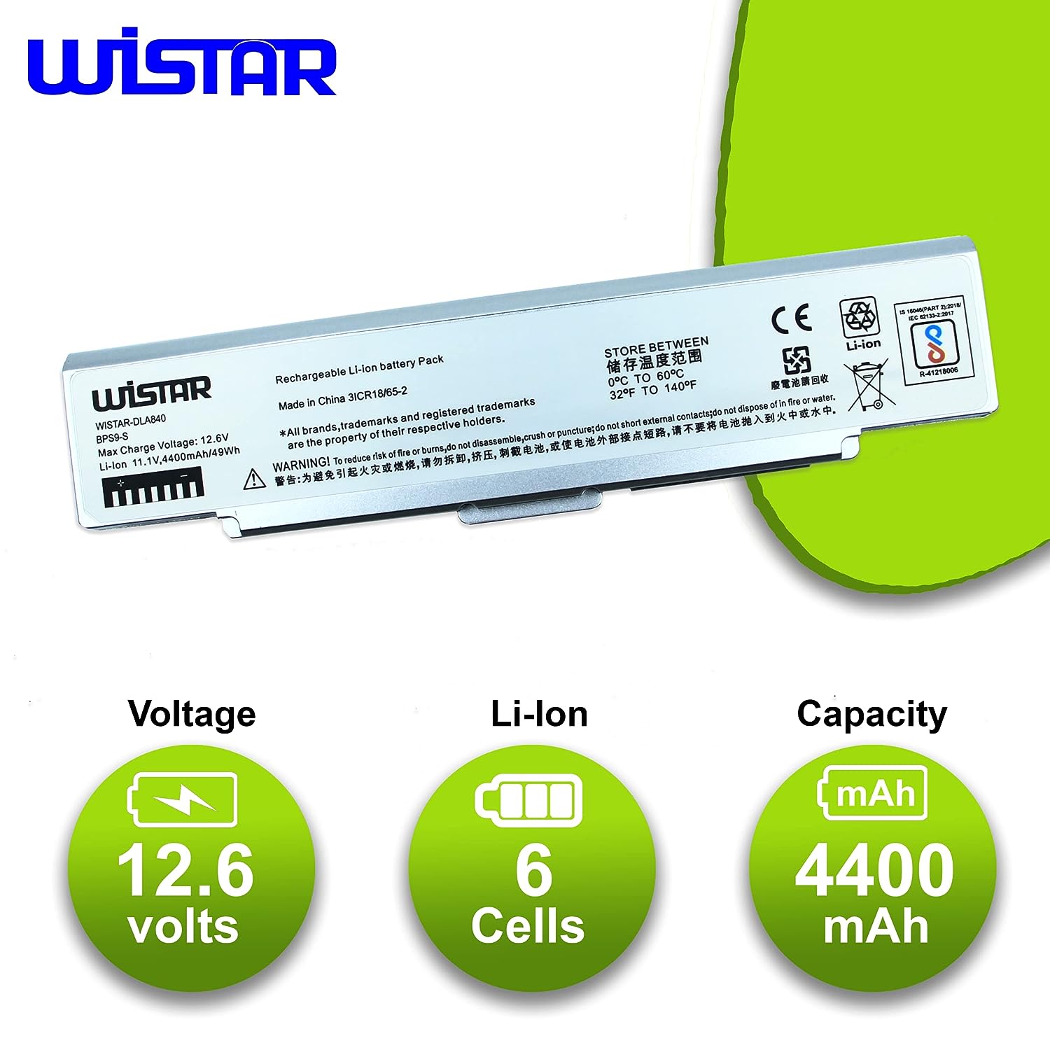 WISTAR Laptop Battery Compatible for Sony BPS9 VGP-BPL9 VGP-BPS9 VGP-BPS9/B VGP-BPS9/S VGP-BPS9A VGP-BPS9A/B Silver