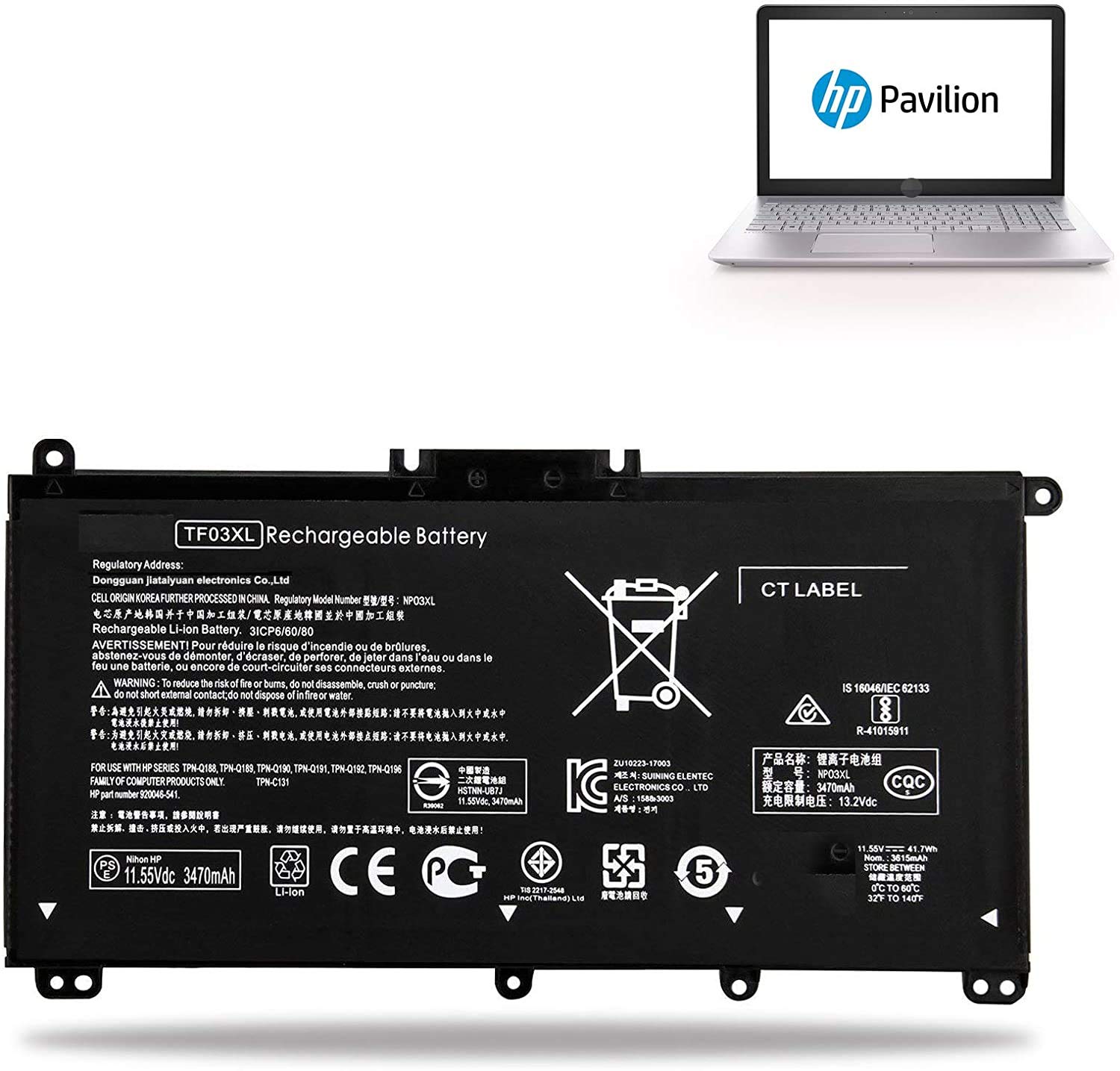 Laptop Battery Compatible for TF03XL Battery TF03041XL for HP Pavilion 15-CC 15-CD :15-cc154cl 15-cc060wm 17-AR007CA 17-AR050WM 920046-121 421 541 920070-855 HSTNN-IB7Y LB7J LB7X