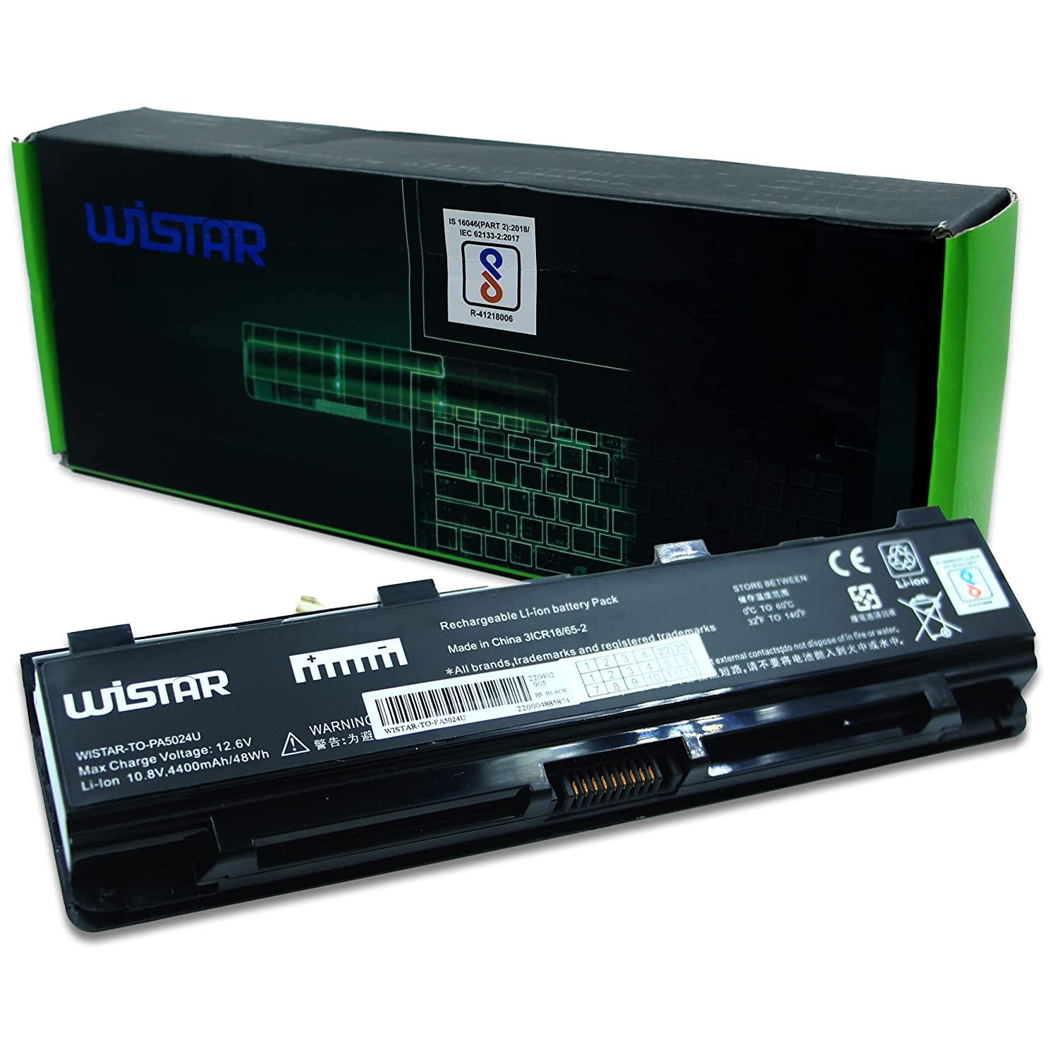 WISTAR 6Cell Laptop Battery for Toshiba Satellite C800 C805 C840 C845 C850 C855 C870 L800 L805 L830 L840 L845 L850 M800 P800 PA5024U-1BRS Series Black