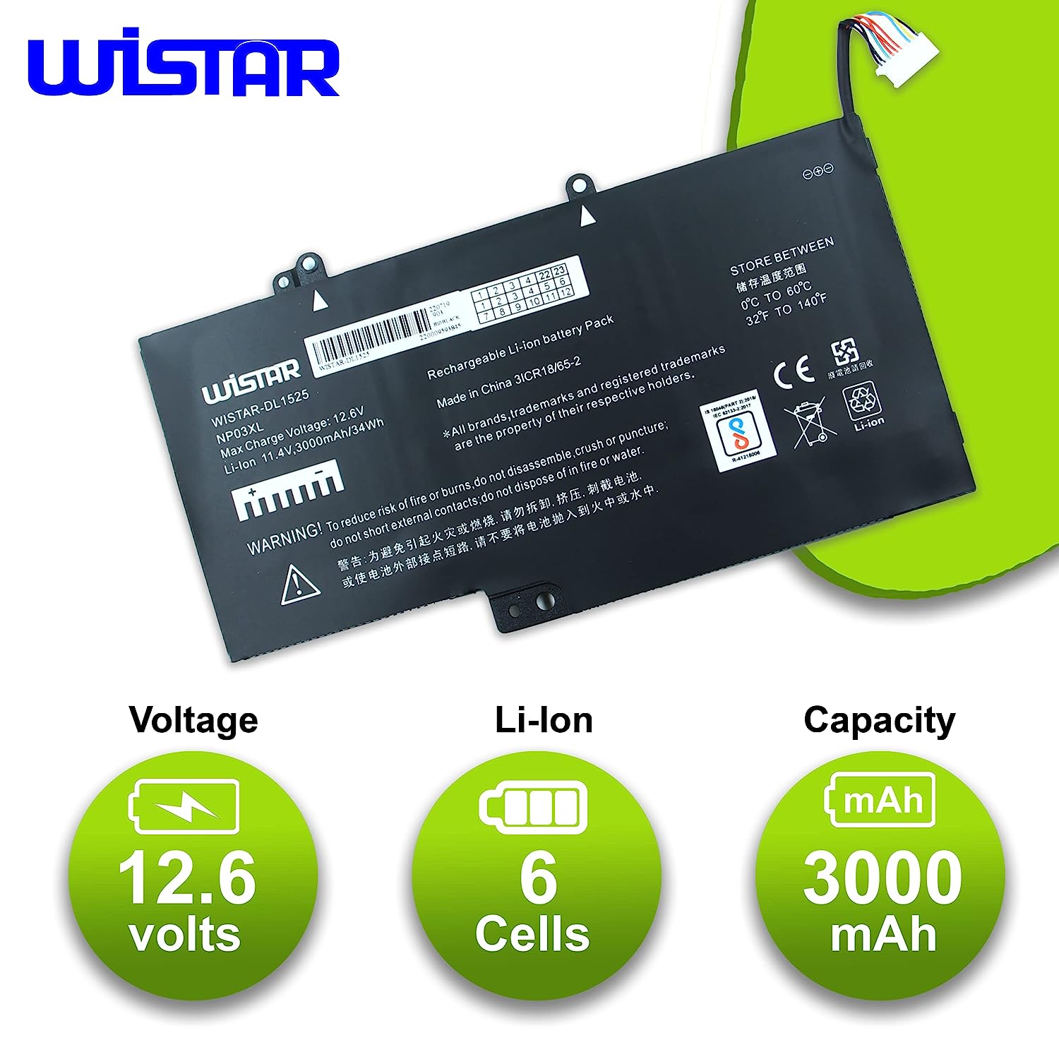 WISTAR NP03XL Notebook Battery for HP Pavilion X360 13-A010DX 13-A110DX 13-A012DX Envy 15-U010DX 15-U337CL HSTNN-LB6L TPN-Q146 TPN-Q147 TPN-Q148 TPN-Q149 760944-421