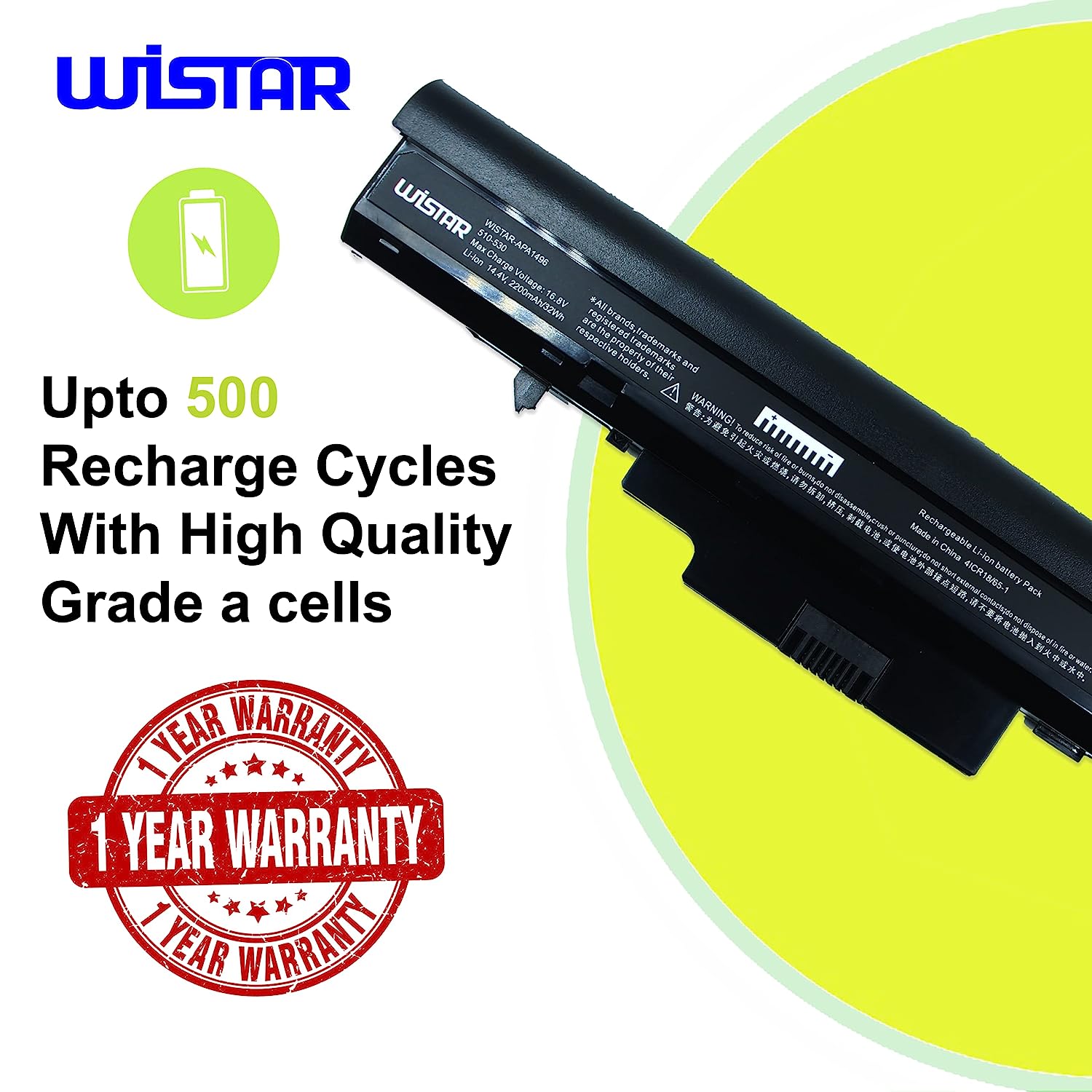 WISTAR Laptop Battery Compatible for HP 510 530, P/No. 440264-ABC 440266-ABC 440704-001 443063-001 441674-001 RW557AA HSTNN-IB44 HSTNN-C29C