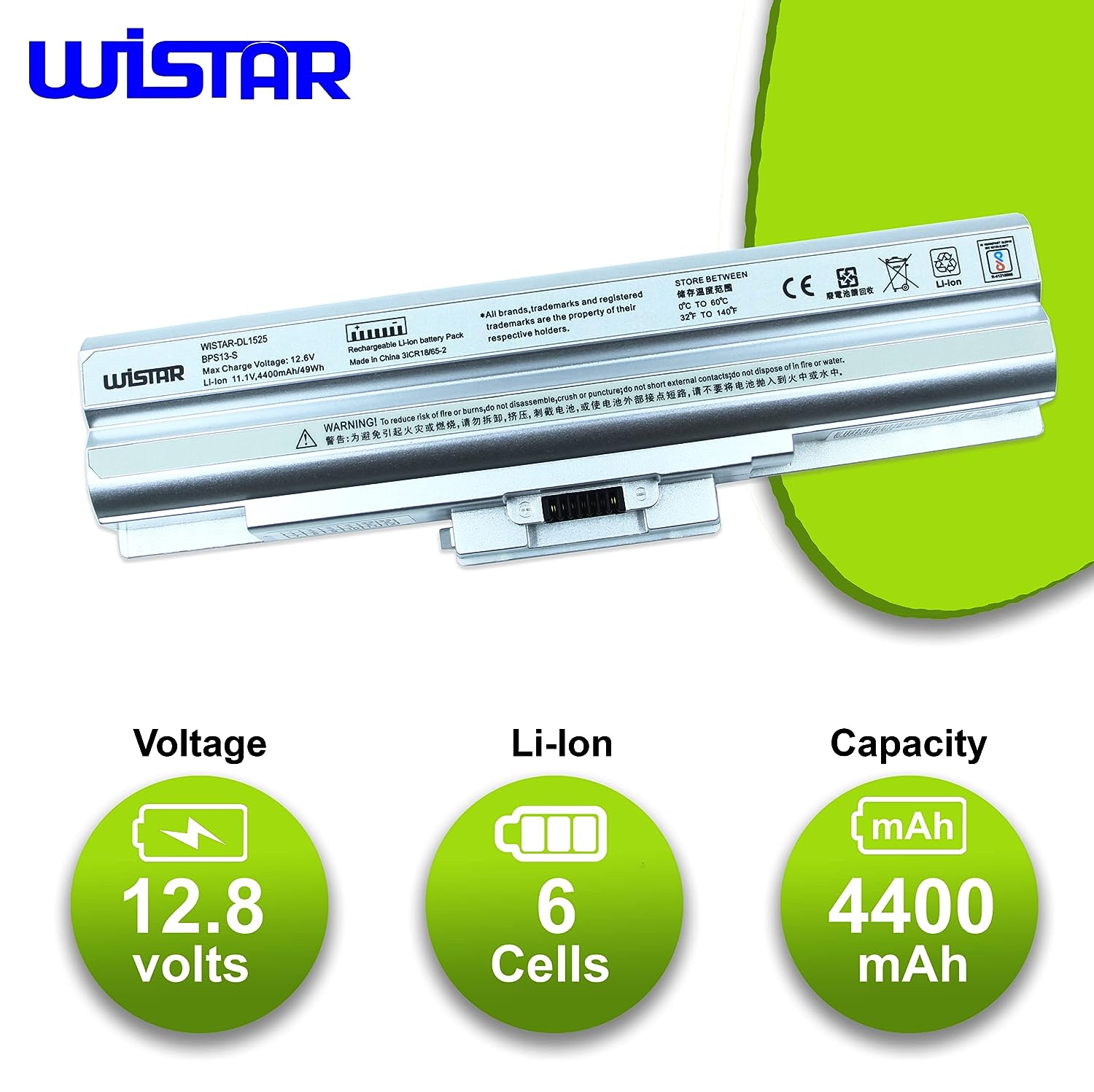 WISTAR VGP-BPS13 VGP-BPS21 Laptop Battery Compatible for Sony VAIO VPC-YA17GH/R,VPC-YA19FJ/B,VPC-YA1C5E,VPC-YA1V9E Silver