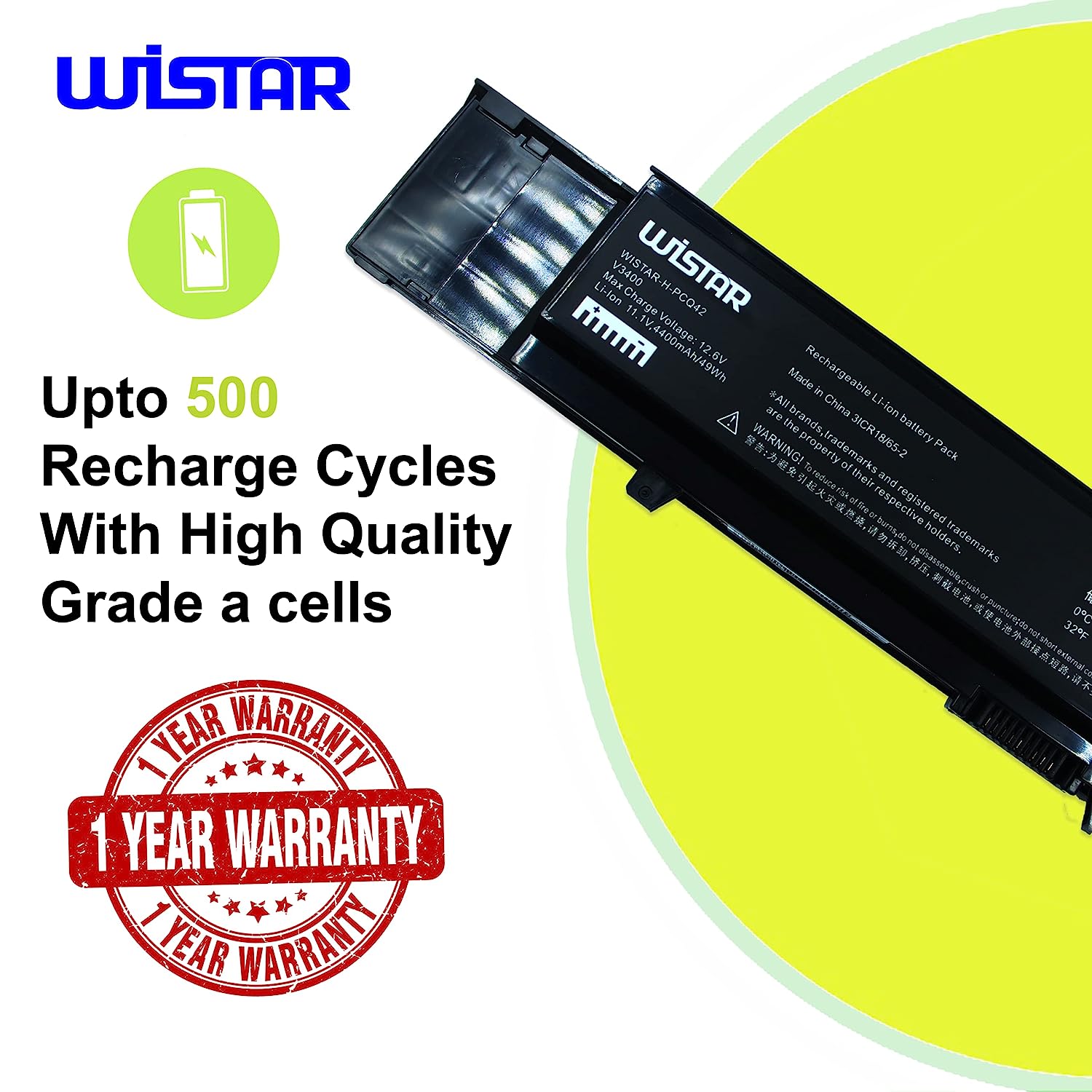 WISTAR Laptop Battery Compatible for Dell Vostro 3400 3500 3700 P/N 7FJ92 Y5XF9 CYDWV Y5XF9 7FJ92 4JK6R 04D3C 312-0997 312-0998 004D3C 004GN0G 04GN0G 04JK6R 07FJ92 0TXWRR CYDWV TXWRR TY3P4