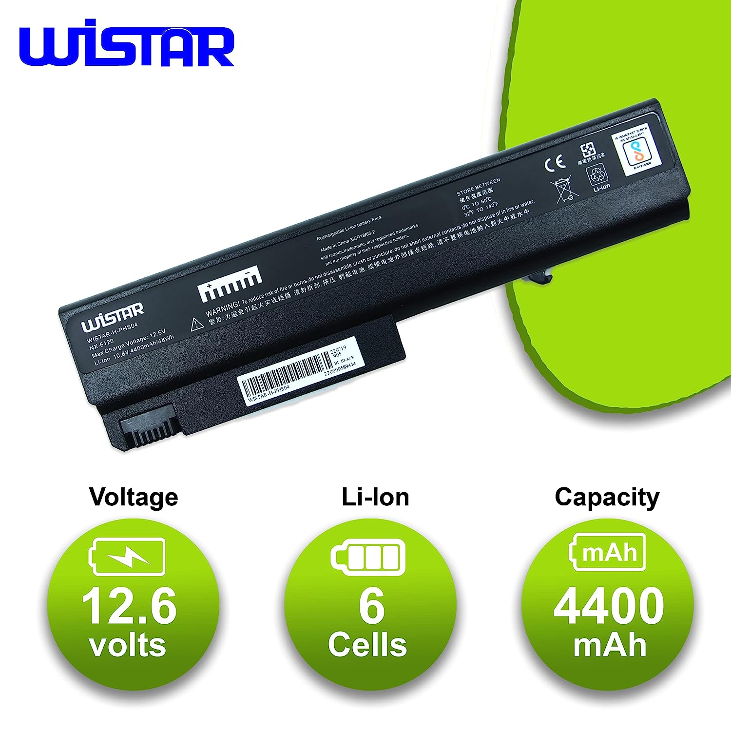 WISTAR Laptop Battery PB994 PB994a for HP Compaq NX6120 NC6120 NX6110 NC6400 NC6120 NX6320 HSTNN-DB28 HSTNN-FB05 Black