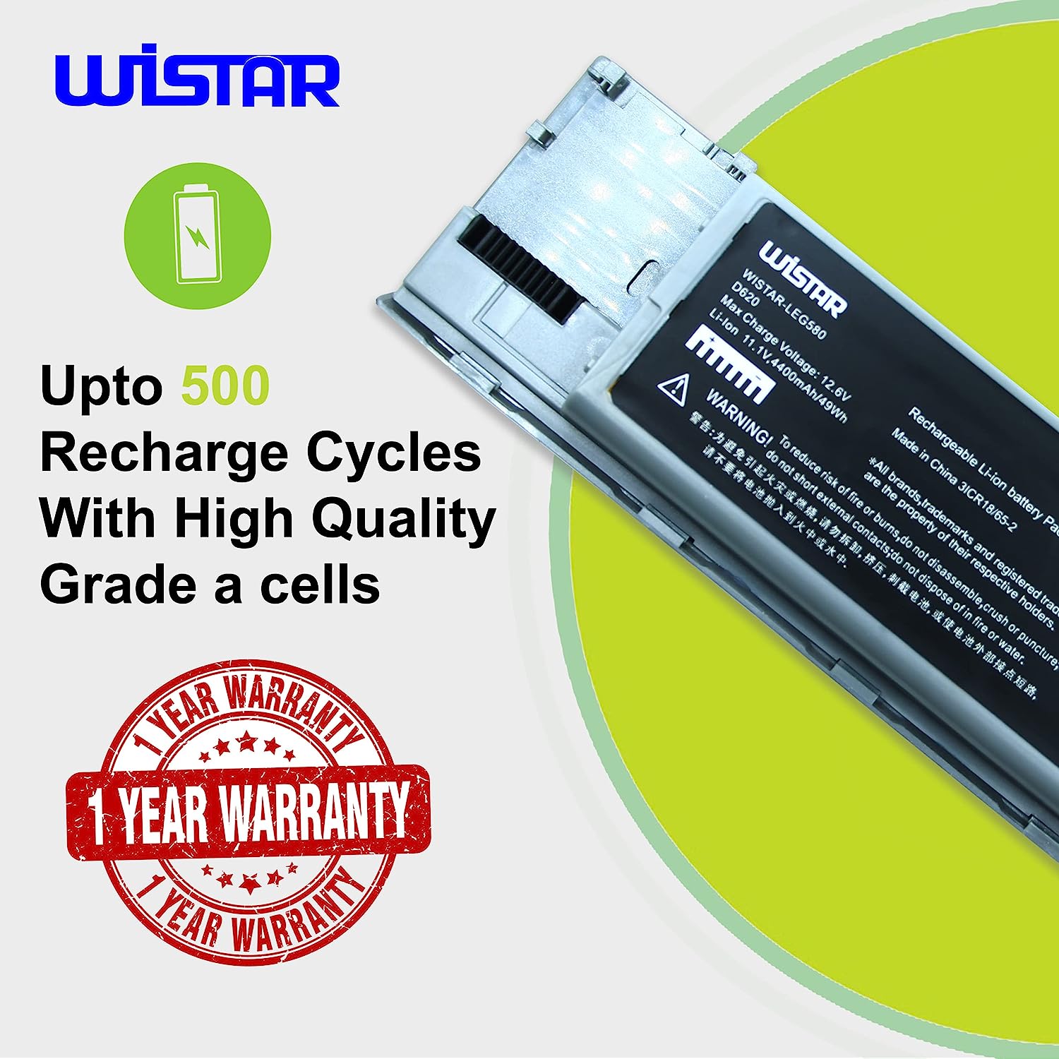 WISTAR Laptop Battery Compatible for Dell Latitude D620 D630 D630C D630N D631 D640 PC764, JD634, 312-0383, 451-10298  PP18L RD300 RD301 PC764 TC030 TD175