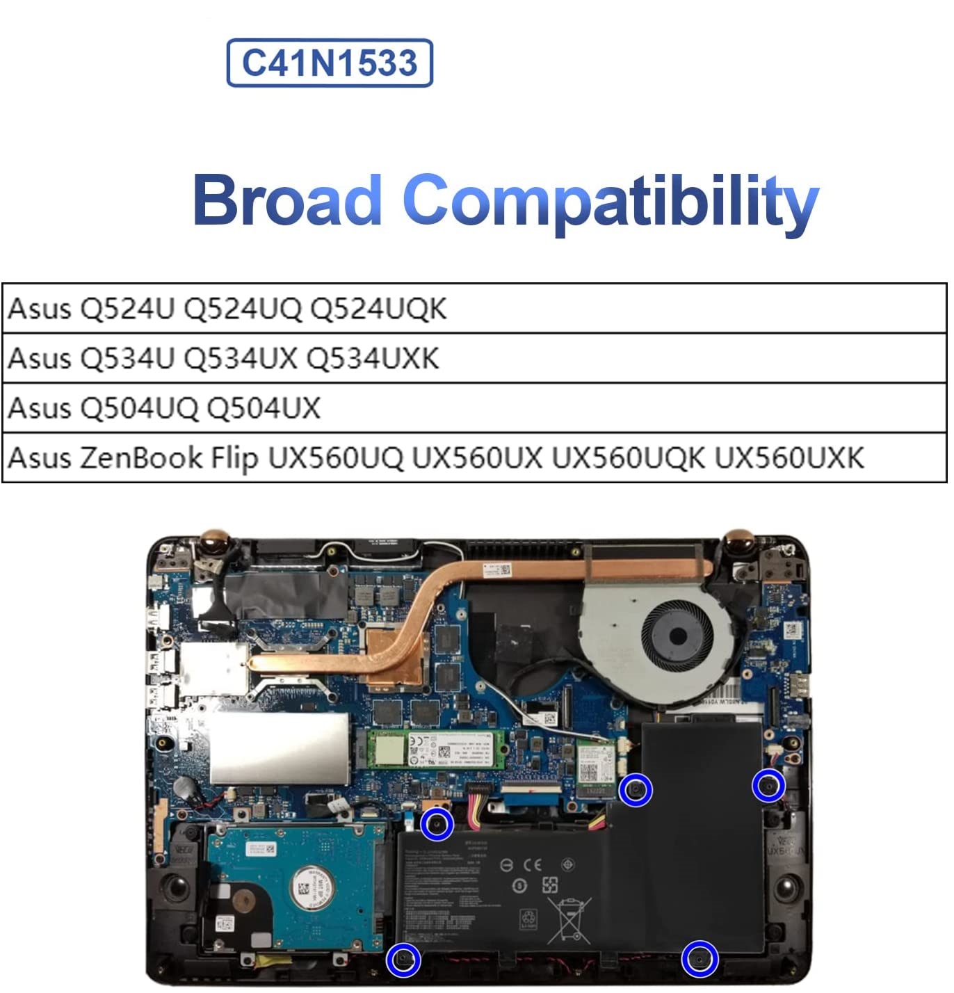 Asus C41N1533 Battery for Asus ZenBook Flip UX560UQ UX560UX UX560UXK UX560UQK Q524U Q534U Q524UQ Q524UQK Q534UX Q534UXK Q504UQ Q504UX 4ICP3/63/120